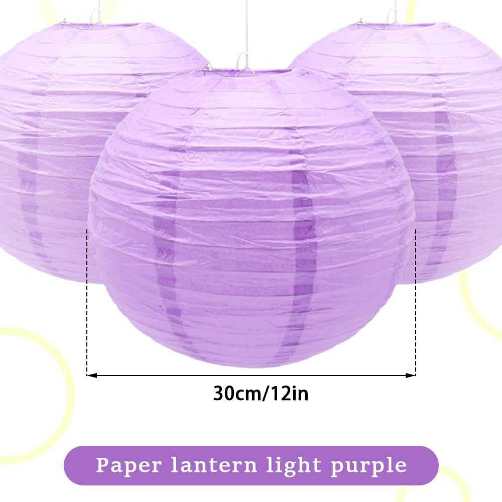 Ruidee 6Pcs Paper Lanterns Decorative Round Hanging Paper Lanterns for Birthday, Wedding, Christmas Xmas, Bridal, Home Decor, Party Decoration（12in/Purple）