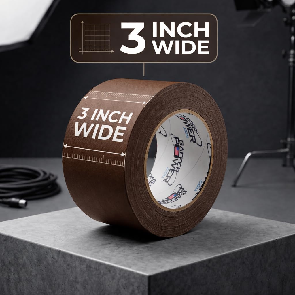 Gaffer Power Brown Gaffer Tape 3” x 30 Yards – No Residue, Made in USA, Professional Grade, Non-Reflective Matte Cloth Tape for Floor, Stage & Cable Management