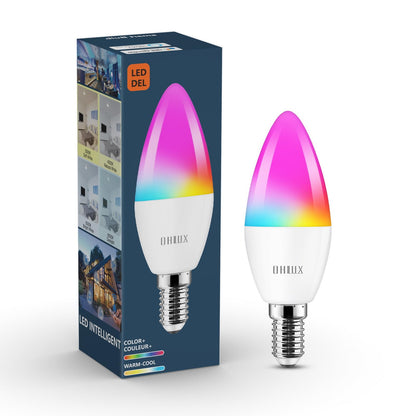 OHLUX 6 Pack E12 Smart Candelabra LED Light Bulbs, Color Changing Compatible with Google Alexa and Smart Life, 4W 40W Equivalent WiFi Candle Bulbs with Remote Control, Timer