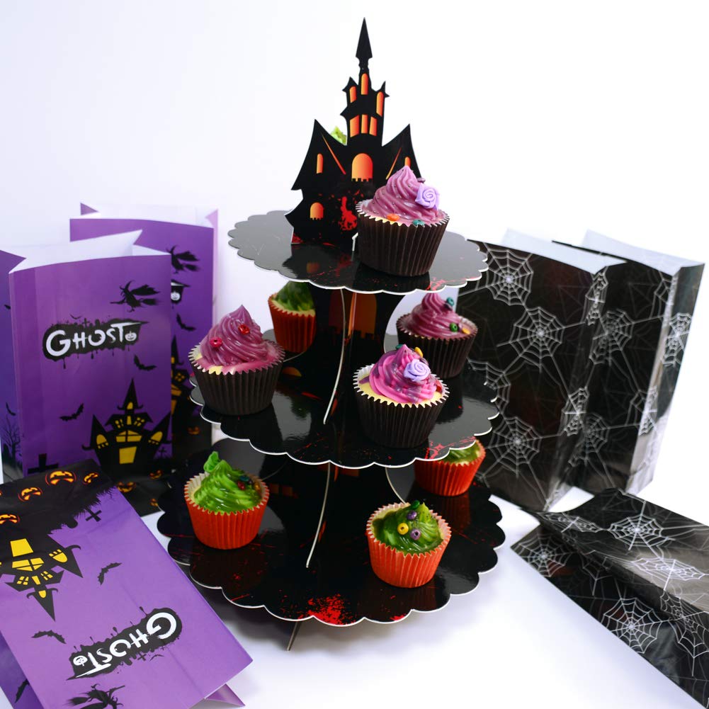 WEEPA Halloween Party Supplies 3 Tier Cupcake Stand Cardboard Cake Stand Gothic Tower for Halloween Party Decorations