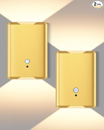 Motion Sensor Wall Lights Gold - Home Decor Light Battery Operated Wall Light Indoor Set of 2 Magnetic Wall Friendly, Decor for Hallway Stairway Dining Room Bedroom Living Room(Gold 2pcs)