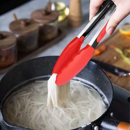 Small Silicone Tongs 7-Inch Mini Serving Tongs, Set of 3 (Black Gray White)