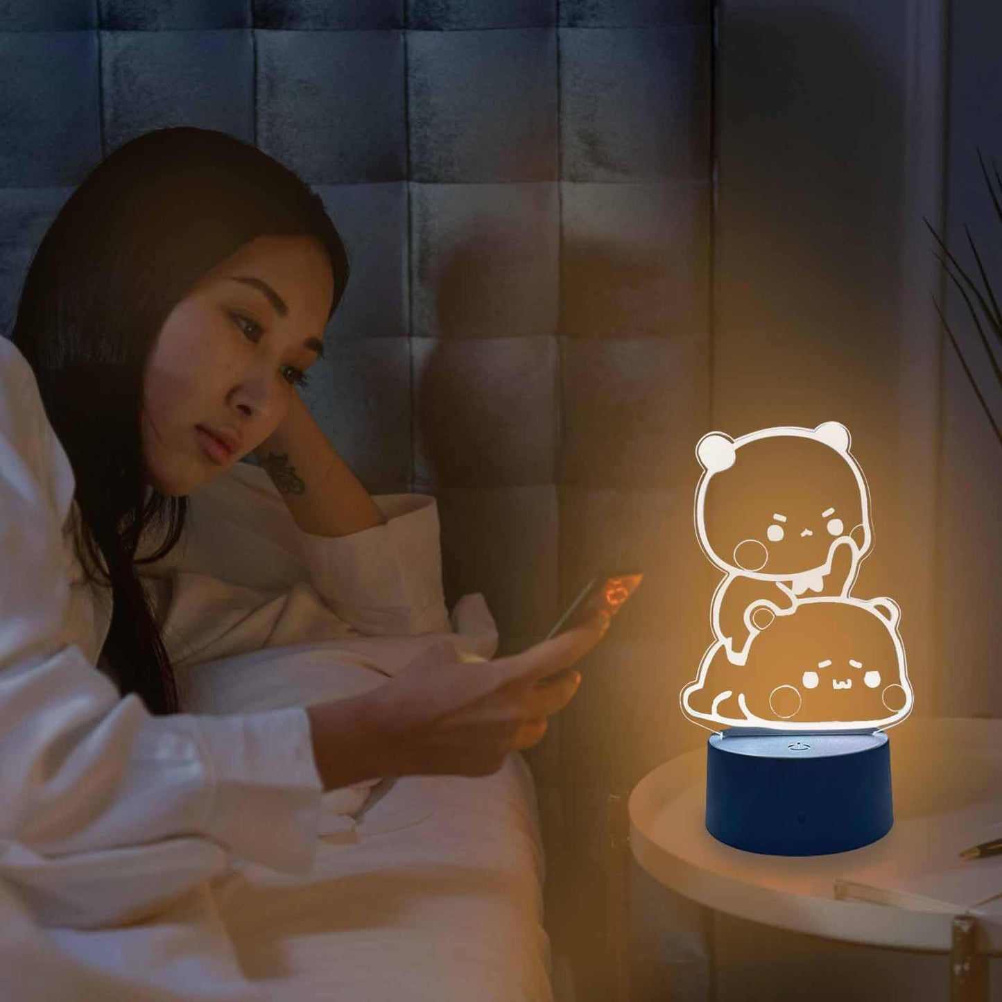 orakoliya 3D Night Light Bubuuu and Duduuu Gifts, Bear Shaped Table Lamp with Remote Control Gifts for Girls Birthday Christmas Valentine