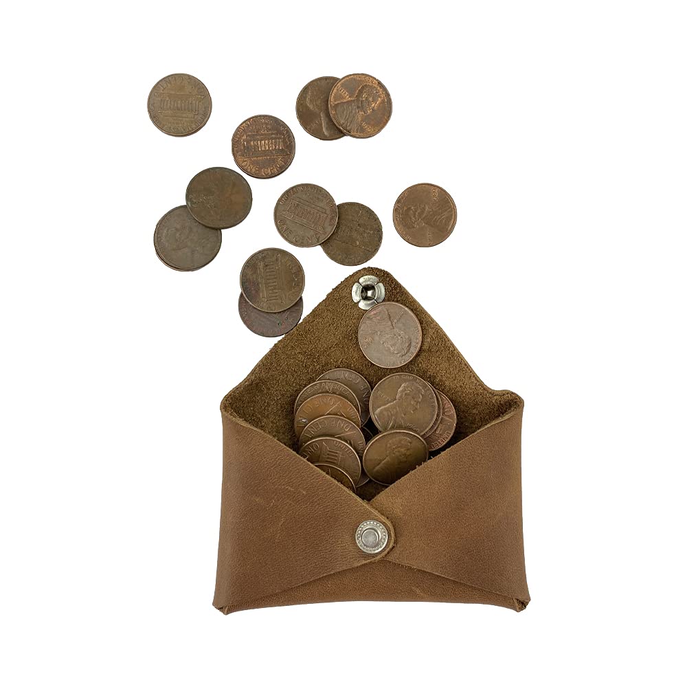 Hide & Drink, Rustic Leather Envelope Shaped Coin Case, Secret Bag Miniature World, Handmade Includes 101 Year Warranty (Single Malt Mahogany)