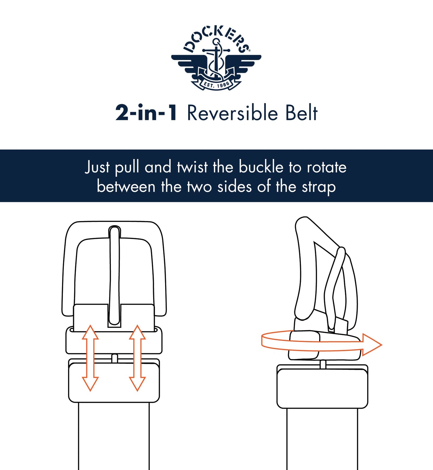 Dockers Men's Reversible Stretch Web Belt, White/Navy, X-Large