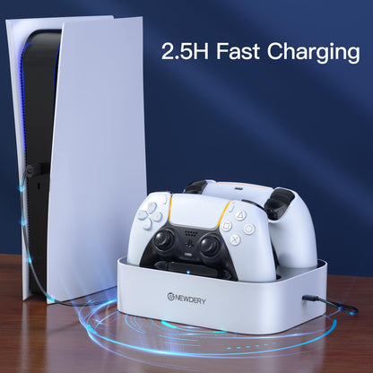 NEWDERY PS5 Controller Charger Station Compatible with Dualsense Edge, Fast Charging Dock Stand with Cable, Dual Charging Station for PlayStation 5 & DualSense Edge Controller