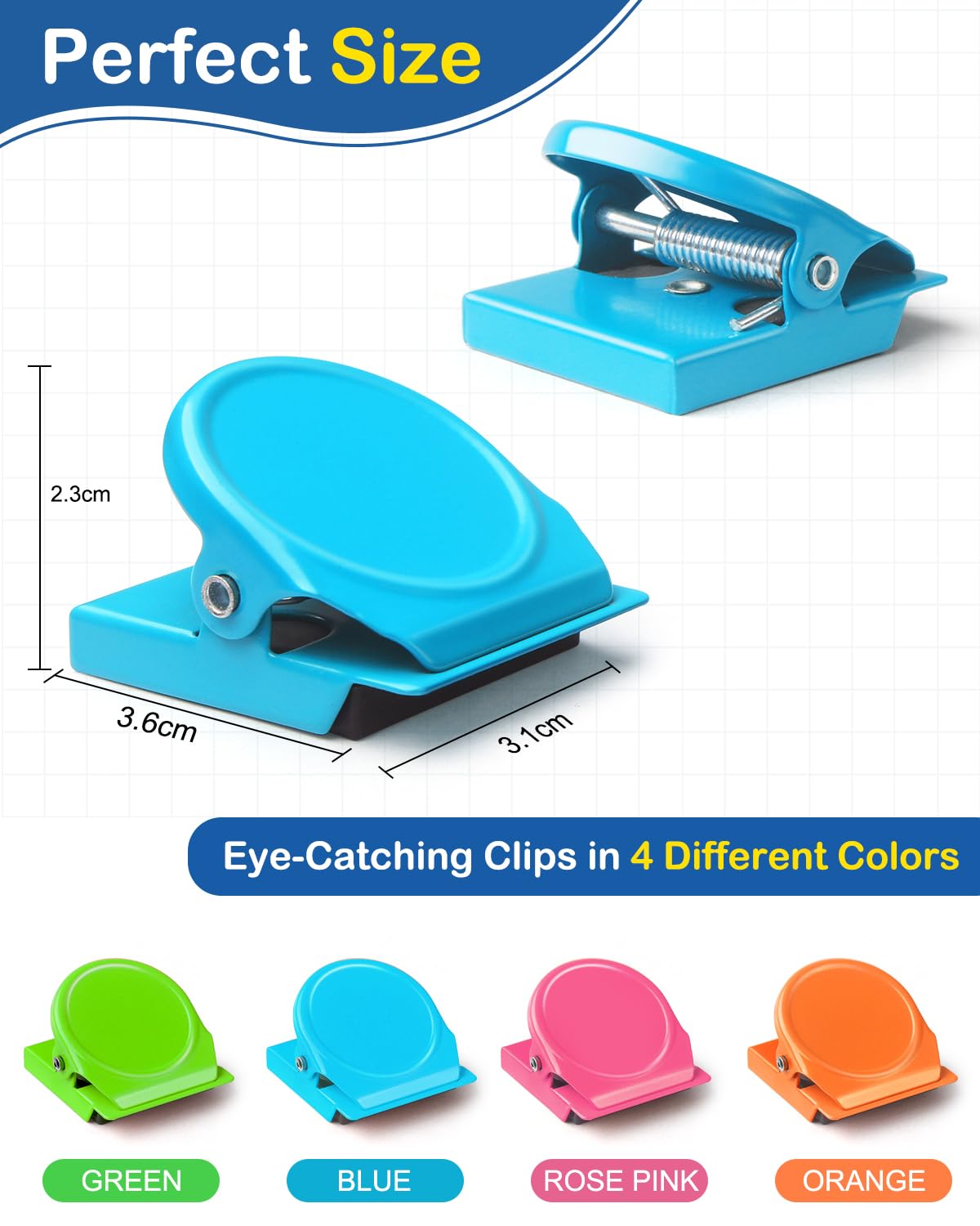 VICNOVA Magnetic Clips, 24 Pieces Magnetic Metal Chip Clips Fridge Magnets Refrigerator Whiteboard Locker Magnets Heavy Duty Clip Classroom Organization Teacher Must Haves School Supplies Accessories
