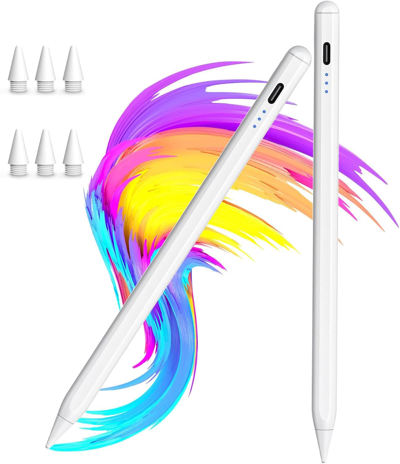 【2Pack】Stylus Pen for Apple iPad 2018-2026 A16 11/10/9/8/7/6,iPad Mini A17 Pro/6/5,iPad Air M4/M3/M2 11"/13"/5/4,iPad Pro M5/M4 13"/12.9"/11" USB-C Fast Charging Pencil,Pixel-Perfect Tilt Sensitivity
