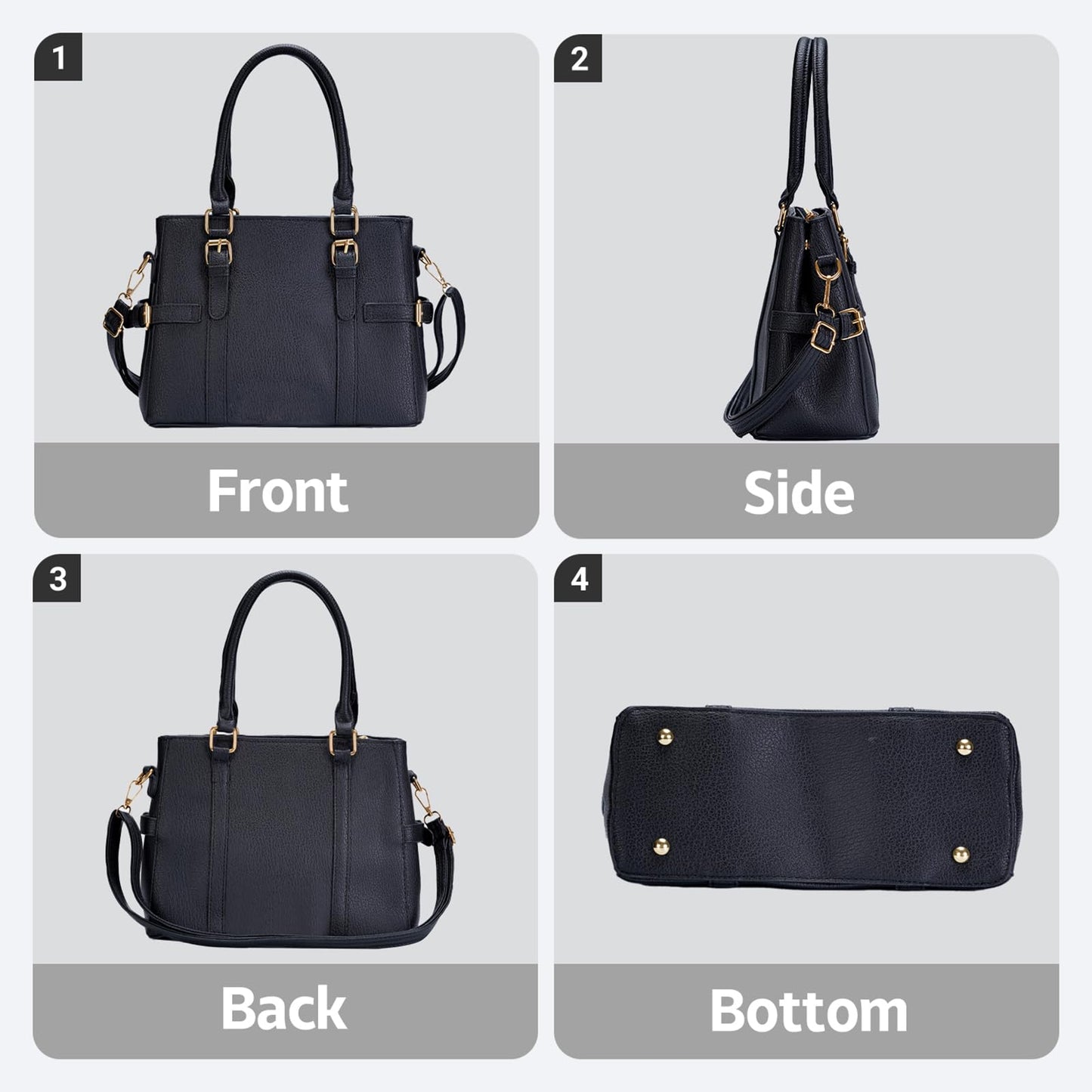 Tigpoy Black Purses for Women, Purses and Handbags Set Fashion Leather Shoulder Tote Work Bag for Women Ladies Top Handle Satchel 2PCS (Black)