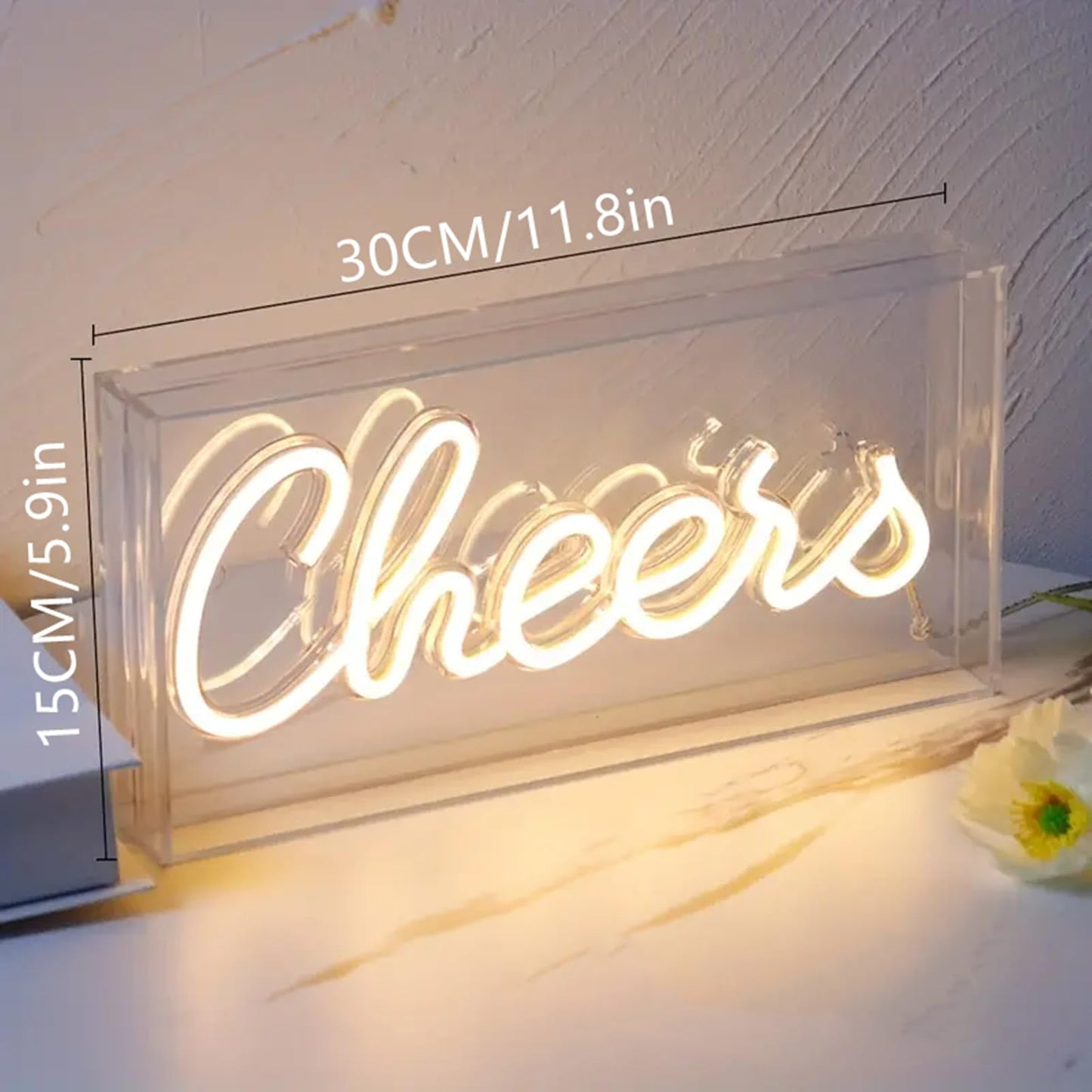 Cheers Neon Sign, LED 3D Art Light Box Cheers Neon Sign for Table Decor, Wall Decor, Bar, Pub, Bachelorette Party USB Powered 11.8x5.9x1.85 Inches (Warm White)