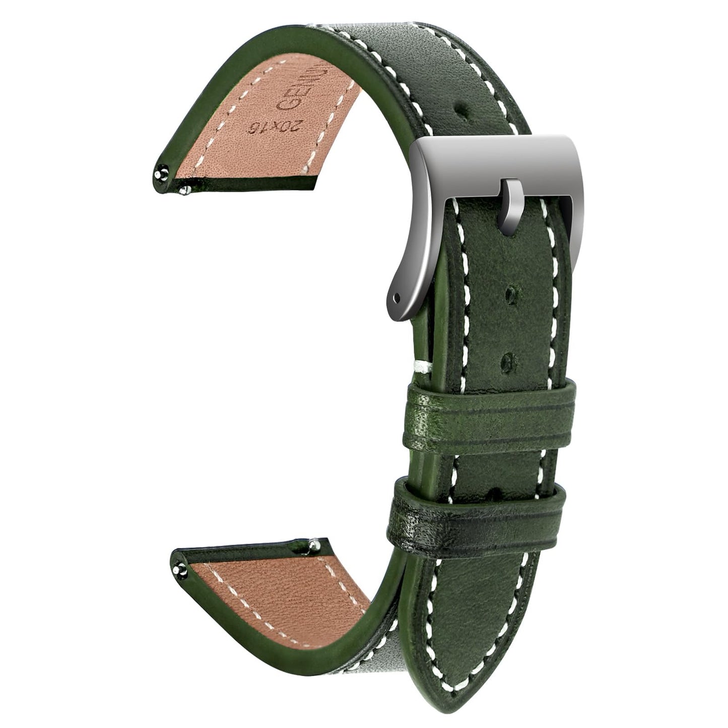 ULLCHRO Leather Watch Straps for Men & Women - Quick Release - Stainless Steel Buckle - Replacement Strap - Band With 17mm, 18mm, 19mm, 20mm, 21mm, 22mm (20mm, Green)