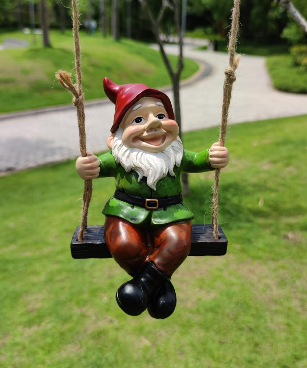 Tsilin Funny Garden Gnomes Statue Hanging Dwarf Figurines Ornament Sculpture Swing Gnome for Outdoor Pation Yard Lawn Porch Home Christmas Tree Decor Halloween New Year