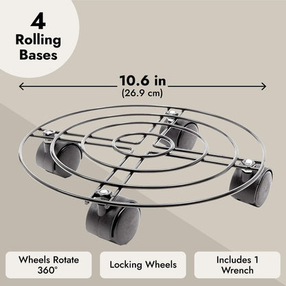Bright Creations Plant Stand with Wheels - 10.6 in Diameter, Black, Pack of 4, Modern - Metal Rolling Plant Stand Base with 360-Degree Rotation & Locking Casters for Indoor & Outdoor Planter Pots