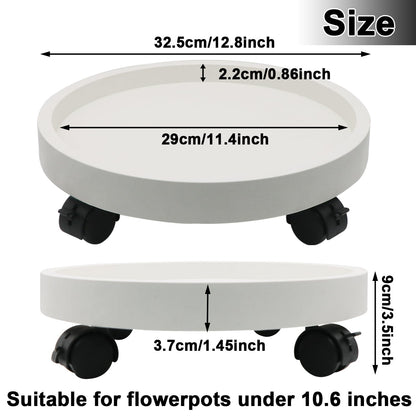 RUENXG 2-Pack 13" Heavy Duty Plant Caddy with Lockable Wheels, Industrial-Grade Rolling Plant Stand for Indoor/Outdoor Potted Plants, Flower Pots & Garden Decor - White