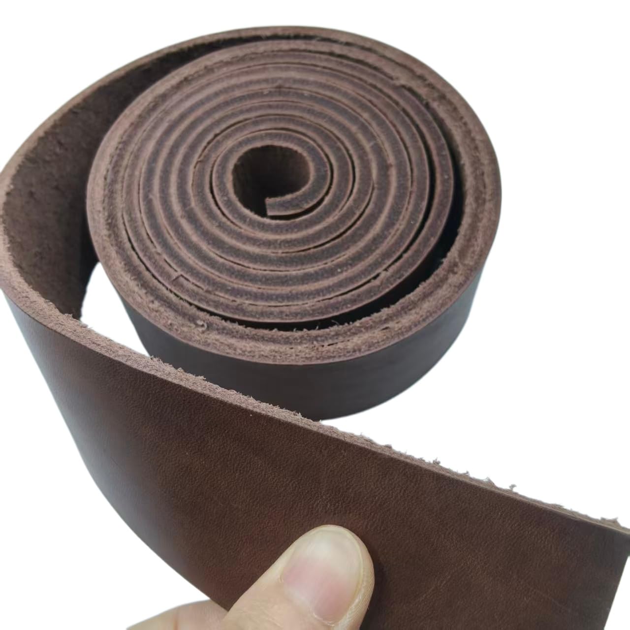 Premium Leather Strap, Brown Genuine Leather Strips, Heavy-Duty Leather Strip 4-5 Millimeters Thick (10-12.5 Ounces), Full Grain Leather Strips for Crafts (Brown 2.36"× 72")