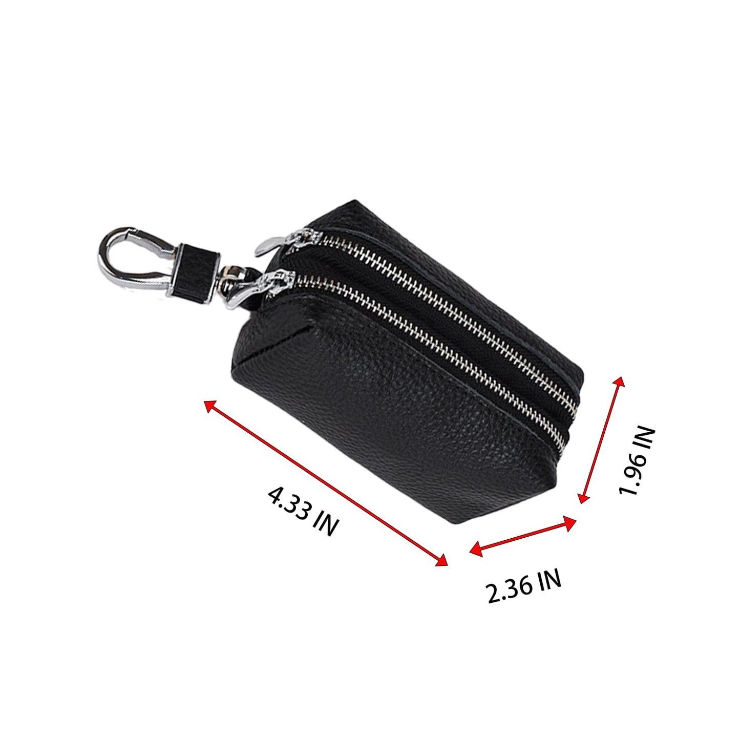 DTSFHTDAL Leather Car Key Wallet Case, Multi Functional First Layer Cowhide Key Bag Double Zipper Keychain Wallet Double Zip Key Bag for Keys (Black)