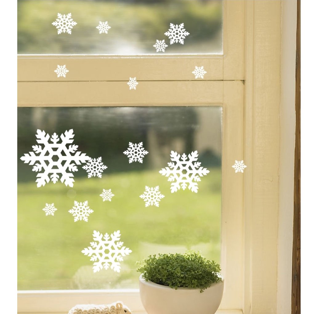DNVEN Merry Christmas Snowflake Wall Decals White Vinyl Removable Wall Stickers for Bedrooms Kids Rooms Windows Glasses Christmas Party 3 inches x 5 inches Set of 21 pcs