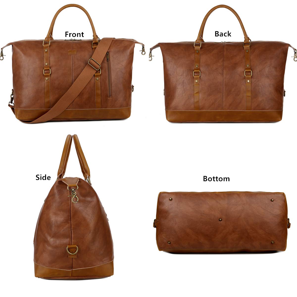 BAOSHA Vegan Leather Travel Duffel Tote Bag Overnight Weekender Bag Oversized for Men and Women HB-14 (Brown)