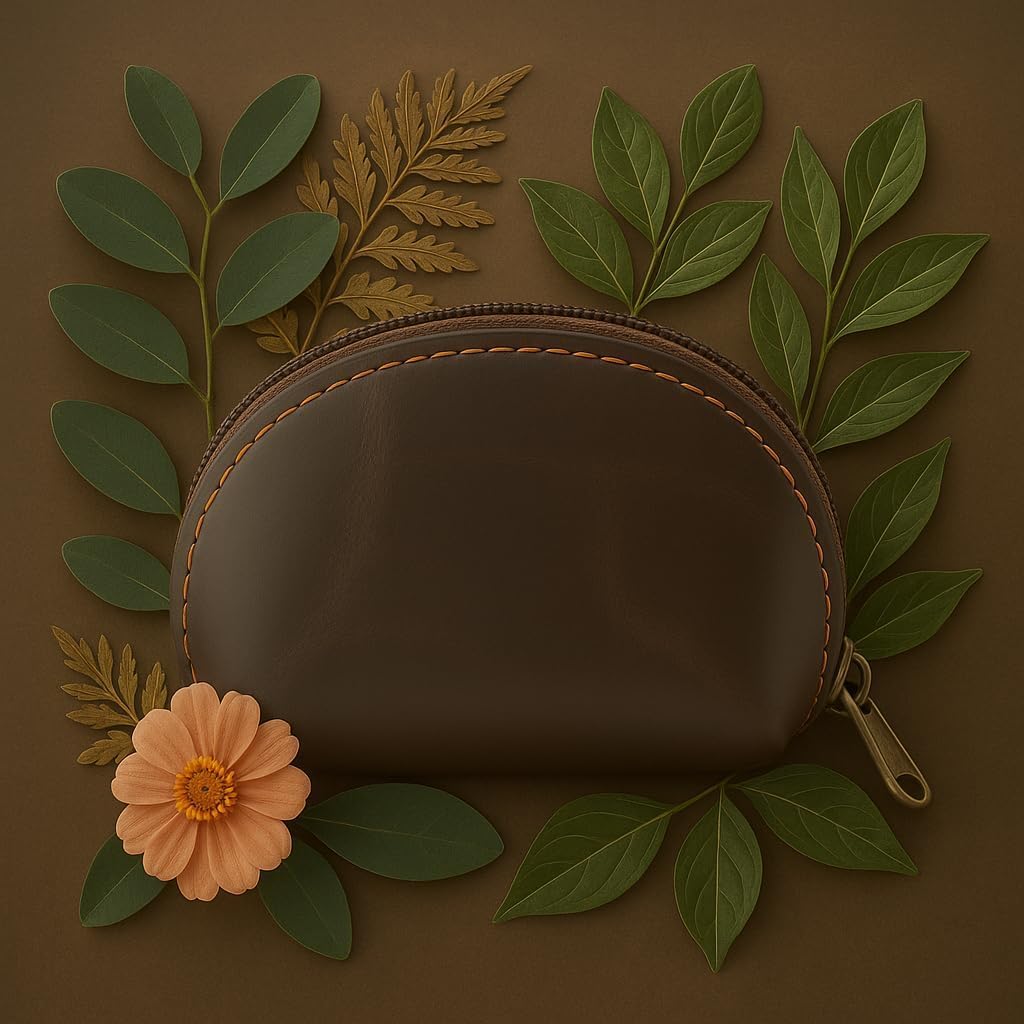 CestAntiQ, Leather Moon Pocket Coin Case, Mini Squeeze Coin Purse Pouch for Change, Dark Brown Leather Coin Holder Tray, Compact Wallet for Men & Women, Stylish & Durable, Elegant Coin Purse
