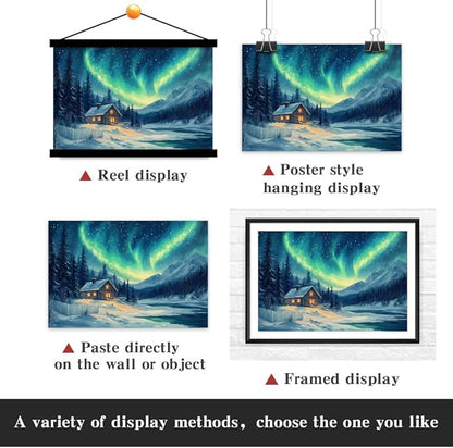 Yesad Aurora Wall Art, Landscape Canvas Wall Art Aurora Borealis Painting Nature Pictures Scenery Prints Poster Wall Décor for Cabin Living Room Bedroom Farmhouse Décor (Unframed,12”x8”, Aurora)