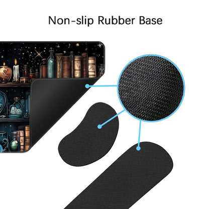 MIBITRI Keyboard Mouse Pad Set, Extended Gaming Mouse Pad+Ergonomics Keyboard Wrist Rest Support, Memory Foam, Easy Typing Pain Relief, 4Pcs XXL Ultra Thick Desk Mat, Enchanted Bookshelf