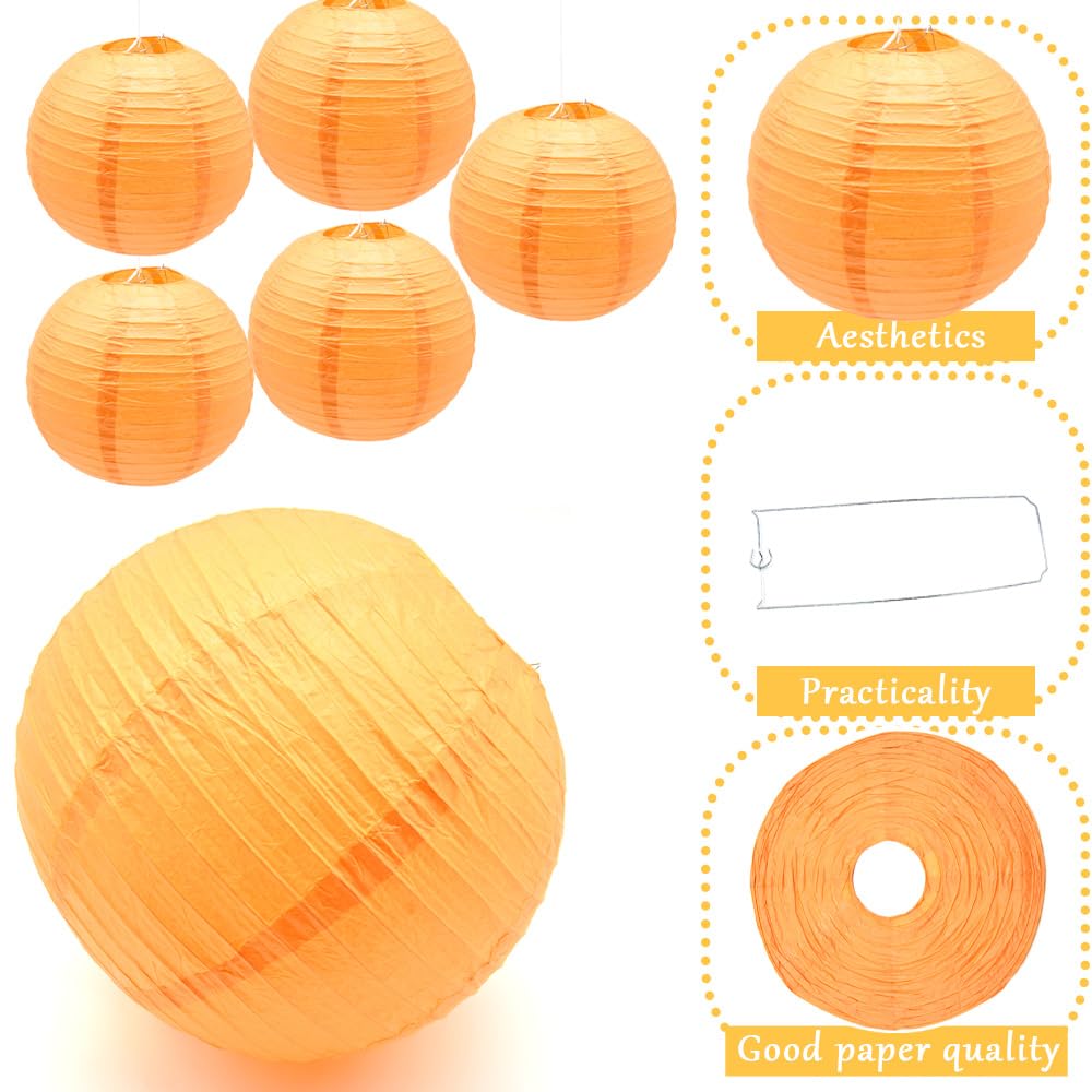 Ruidee 6Pcs Paper Lanterns Decorative Round Hanging Paper Lanterns for Birthday, Wedding, Christmas Xmas, Bridal, Home Decor, Party Decoration（12in/Orange）