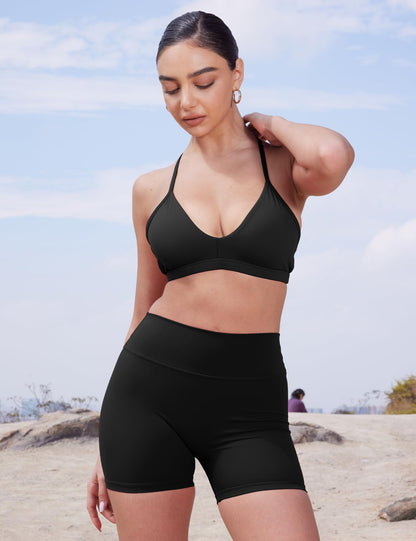 YEOREO Women's Biker Shorts 4.5" / 6" Workout Gym Shorts Craze High Waist Tummy Control Hidden Scrunch Running Yoga Shorts Black