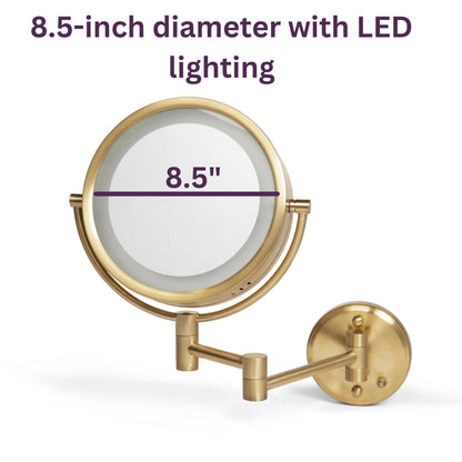 JERDON Wall-Mounted Makeup Mirror with LED Lighting - Direct Wire Lighted Makeup Mirror with 8X Magnification & Nickel Finish Wall Mount - Model HL75ND