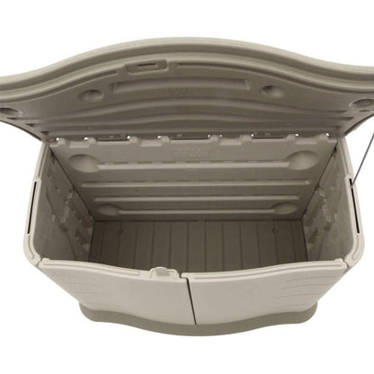Rubbermaid Small Horizontal Resin Outdoor Storage Shed With Floor (4.5 x 3 Ft) Weather Resistant, Beige/Brown, Organization for Home/Backyard/Pool Chemicals/Toys/Garden Tools/Porch/Patio Cushions