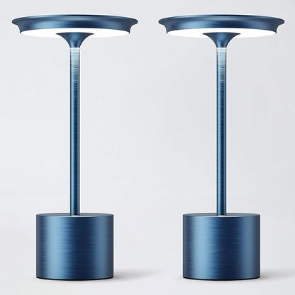 Cordless Table Lamp, Portable Rechargeable 6000mAh Outdoor Table Lamp, 3 Color Stepless Dimming Battery Powered Lamp, LED Table Light for Dinner/Restaurant/Outdoor (Blue)