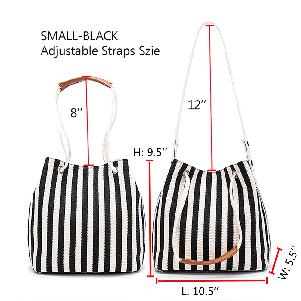 Bydenwely Women's Canvas Summer Tote Bags Small Shoulder Bag Daily Working Handbag for Holiday Travel Pool (Black, Small)