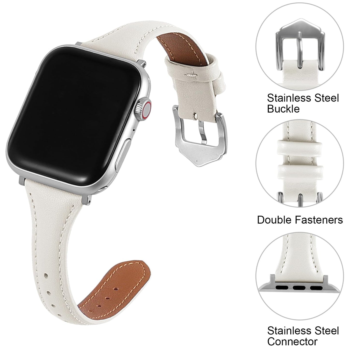 Slim Soft Genuine Leather Bands Compatible with Apple Watch Band 42mm 44mm 45mm 46mm 49mm for Women, Dressy Durable Leather Replacement Strap for iWatch Ultra1/2/3 SE1/2/3 11 10 9 8 7 6 5 4 3 2 1