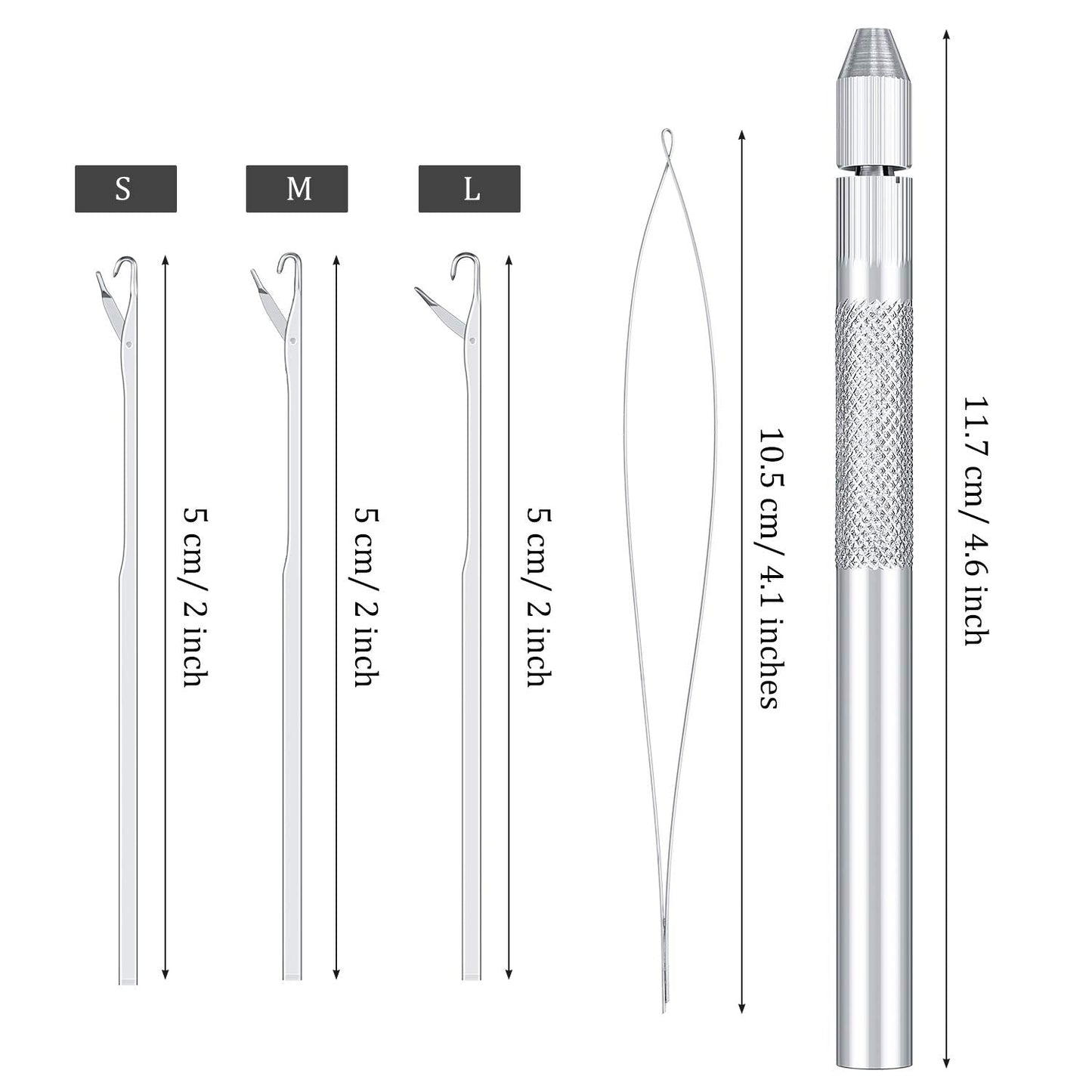 2 Sets 4-in-1 Hair Extension Tools, Includes Loop Needle Threader, Knitting Needles and Holder for Beads Dreadlock Wig Hair Extensions Lace Wig Making, Loop Tools and Hooks
