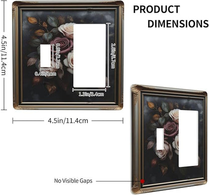 Decorative Art Light Switch Covers Elegant Rose Bouquet Art 2 Gang Single Toggle Rocker Combination Electrical Faceplate Switchplate Wall Plate for Home Decor