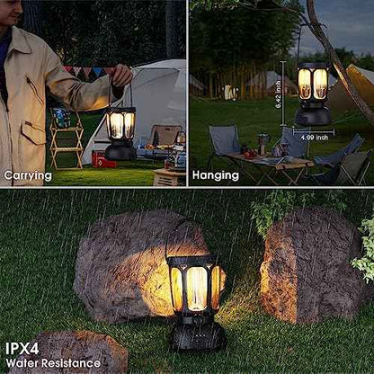 Mesqool Camping Lantern Rechargeable Battery 6000mAh, 650LM LED Lanterns for Power Outages Emergency Hurricane, Solar Hand Crank Lantern for 200 Hours