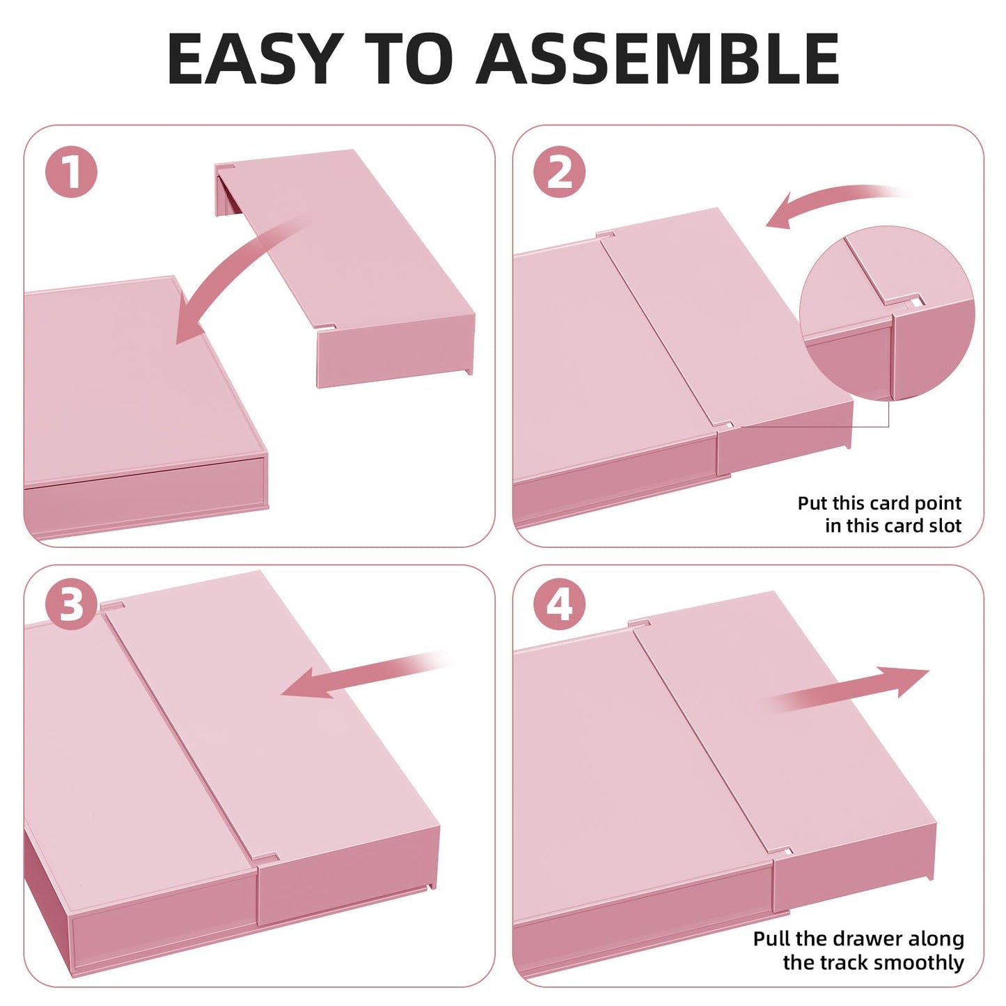 Marbrasse Expandable Desk Drawer Organizer, Clear Plastic Drawer Organizer Tray with 10 Adjustable Compartments, Desk Organizers and Accessories, 5 Drawer Dividers for Office Supplies, Makeup (Pink)
