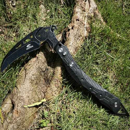 Folding Sickle Knife With Sheath, Quick Release Tactical Survival Tool with Safety Lock,Glass Breaker, Portable Outdoor Garden Pruning Tool