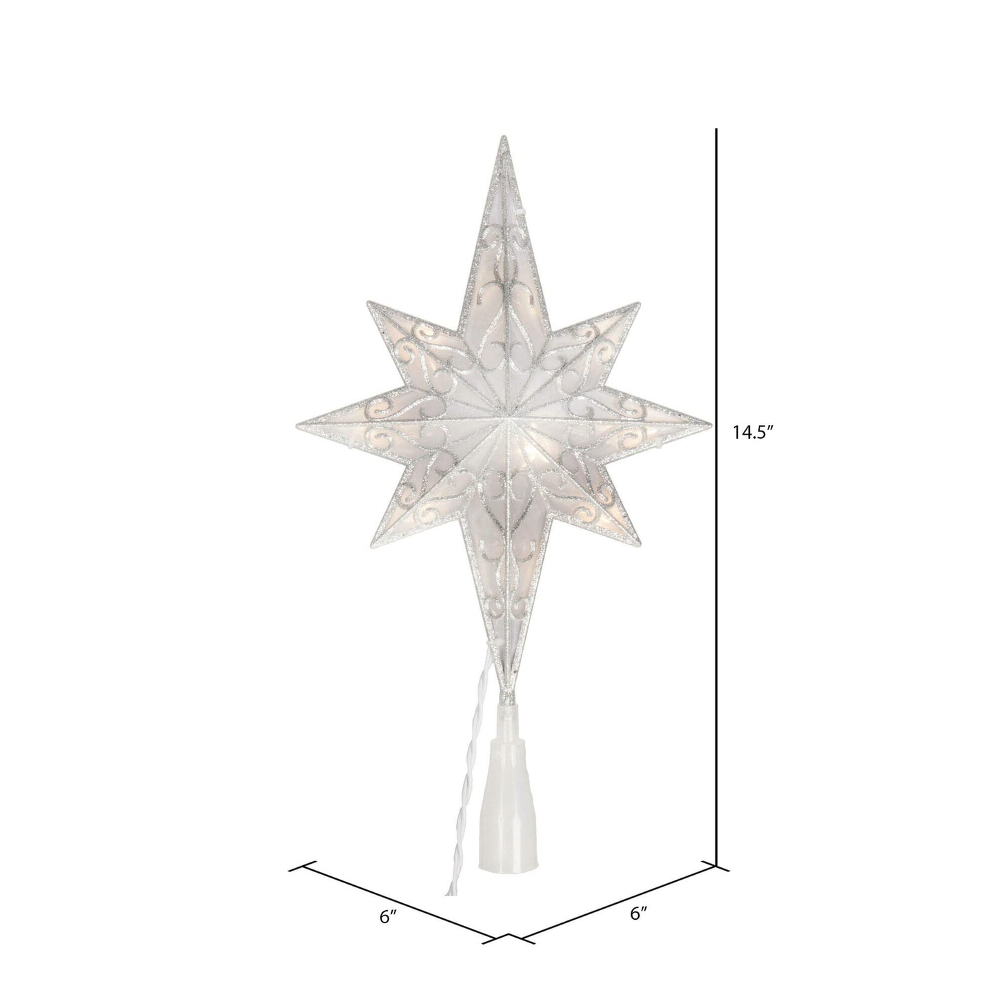 Vickerman 10 Light x 14.5" LED Silver 8 Point Bethlehem Star Tree Top, Warm White LED Mini Lights.