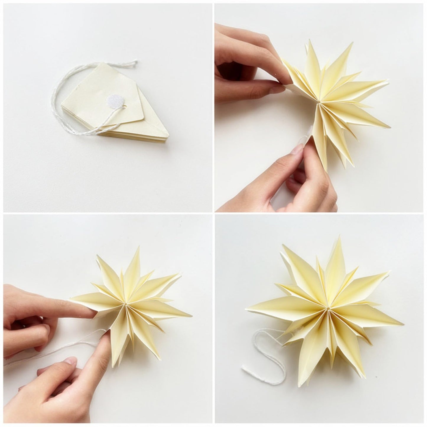 6 Pieces Beige Christmas Paper Star 5 Inch Xmas Hanging Star Ornaments Paper Snowflake Decorations for Little Christmas Tree Tiered Tray New Year Weddings Birthday Holiday Party Home Decor