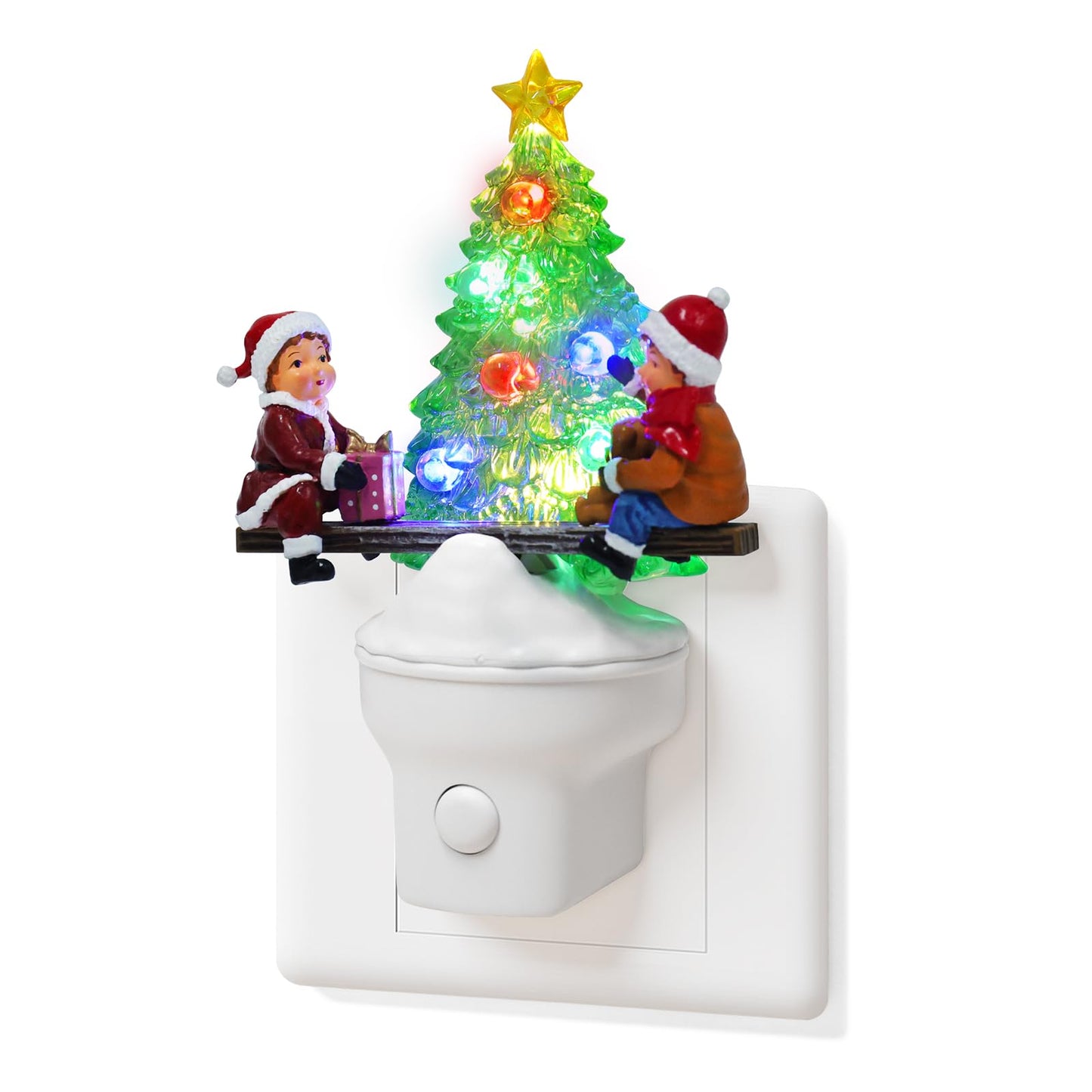 Yuxelulmai Christmas Tree Night Light Plug into Wall USB Portable Christmas Decorative Night Light Decoration for Kids Adults Bedroom Kitchen Living Room Holiday Decor (Children Seesaw)