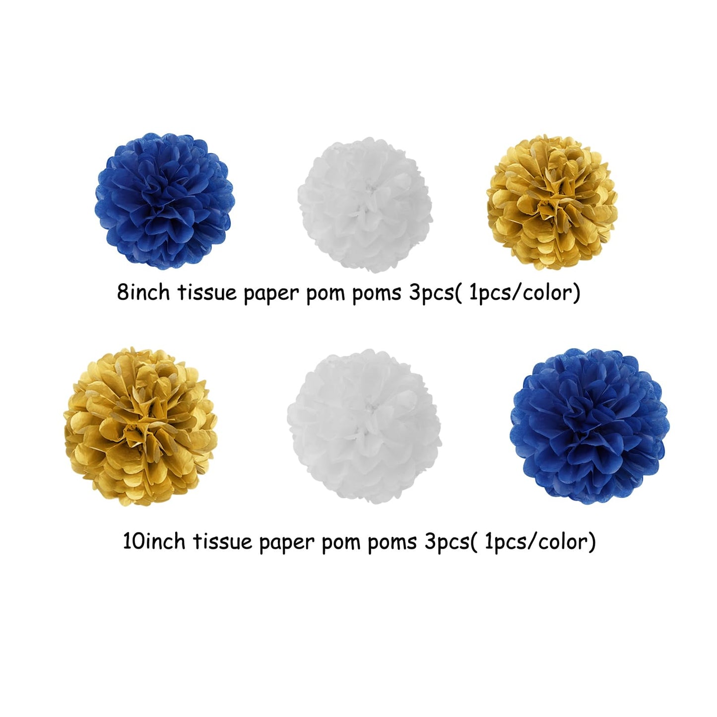 Navy-Blue White-Gold Party-Decoration Graduation Banner - 8pcs Kits Cap Garland Streamers, Paper Tissue Pom Poms Flowers, 2026 Craduate Banner Congratulations Grad Decor Lasting Surprise