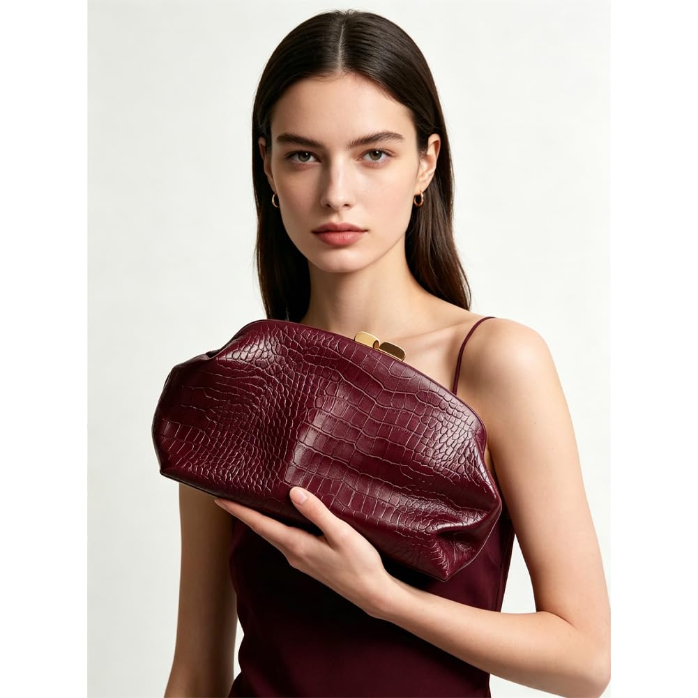 CUXVA Women's large Evening Bag Dumpling Clutch Purse Chain Strap Handbags Elegant Faux PU Leather Clutch Bag