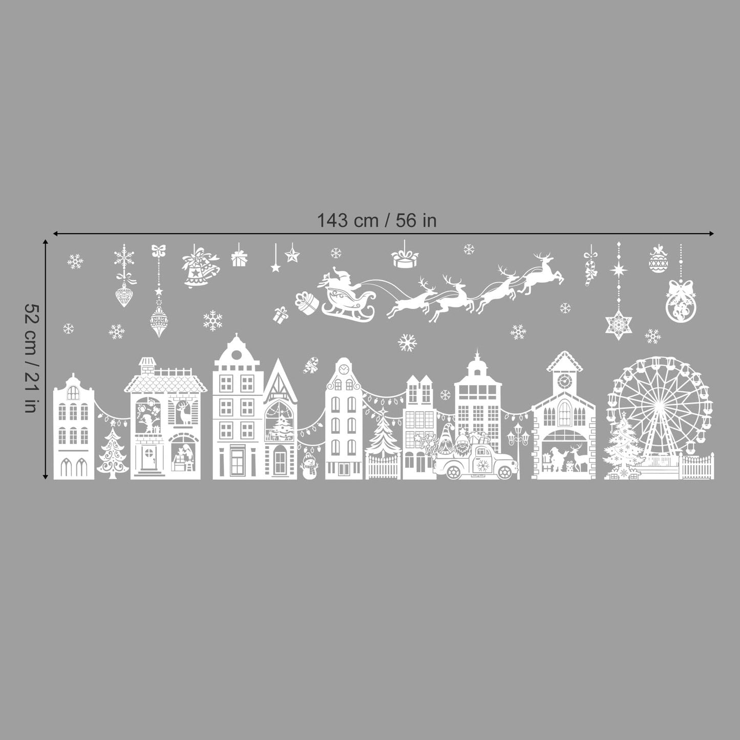 wondever White Christmas Town Window Clings Winter House Street Scene Glass Sticker Decal Anti Collision Double-Side Static Window Stickers for Glass Christmas Party