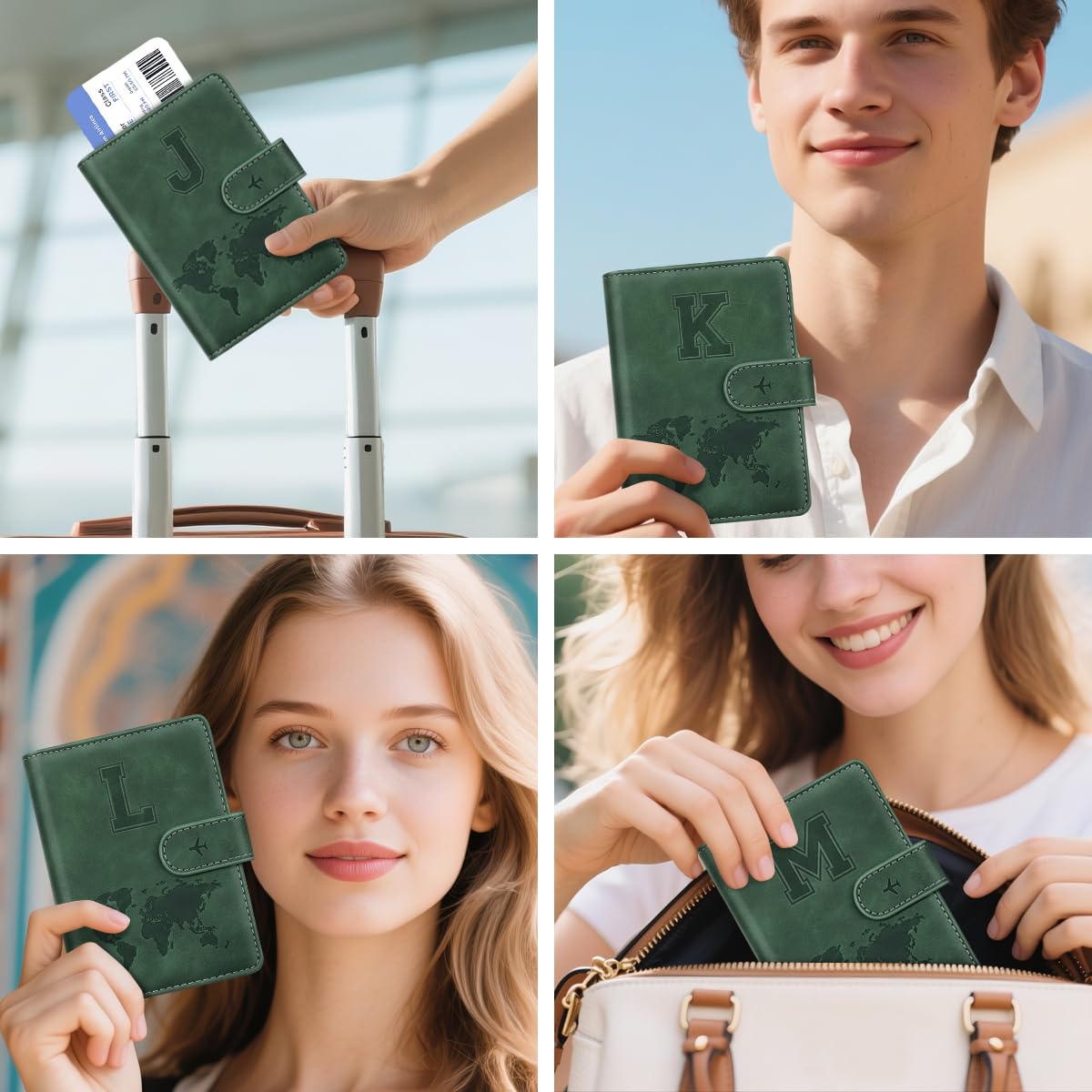 Personalized K Passport Holder Cover Initial Letter Travel Wallet RFID Blocking Passport Cover Credit Card Holder Case Passport Book Holders for Women and Men, Pine Green-K