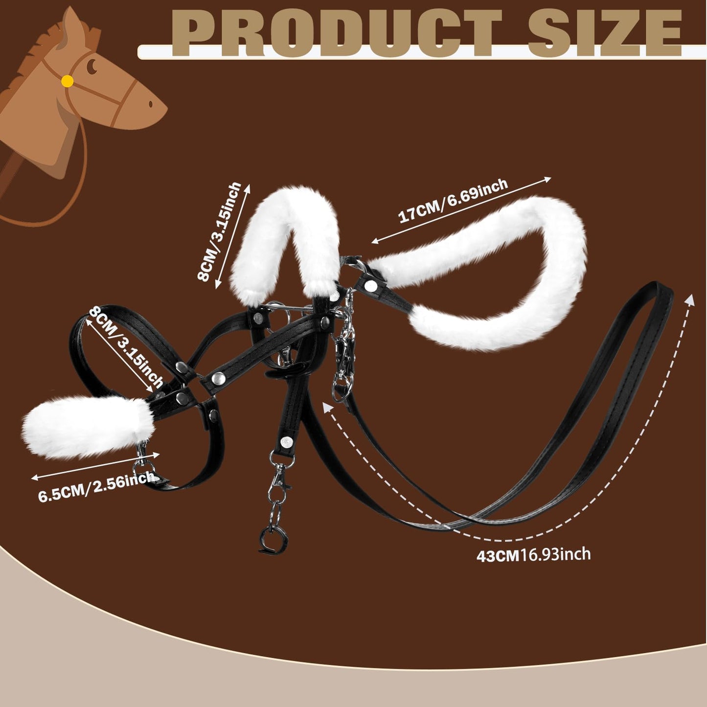Shappy Hobby Horse Toy Accessories Realistic Horse Bridle with Metal Bit and Adjustable Reins, Faux Leather and Stainless Steel for Equestrian, Themed Events Competitions and Play(Black)