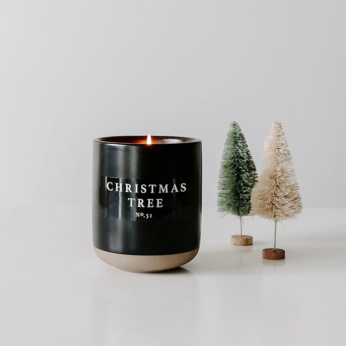 Sweet Water Decor Christmas Tree Soy Candle | Spruce, Pine Needles, Evergreen, Spearmint, Cinnamon and Cypress Scented Candles for Home | 12oz Black Stoneware Jar, 60+ Hour Burn Time, Made in The USA