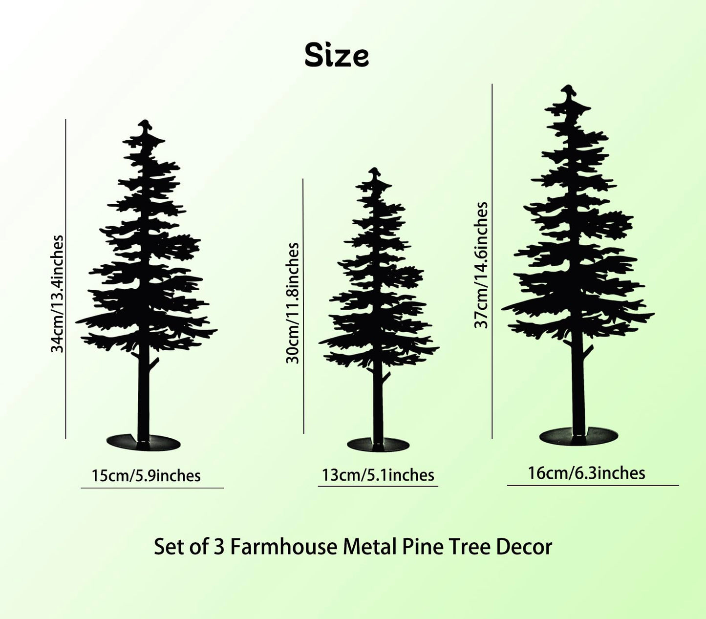 Farmhouse Metal Pine Tree Decor - Rustic Cabin Woodland Forest Accent Fireplace Centerpiece Living Room Bedroom Bookshelf Christmas Decorations Set of 3 (Black)