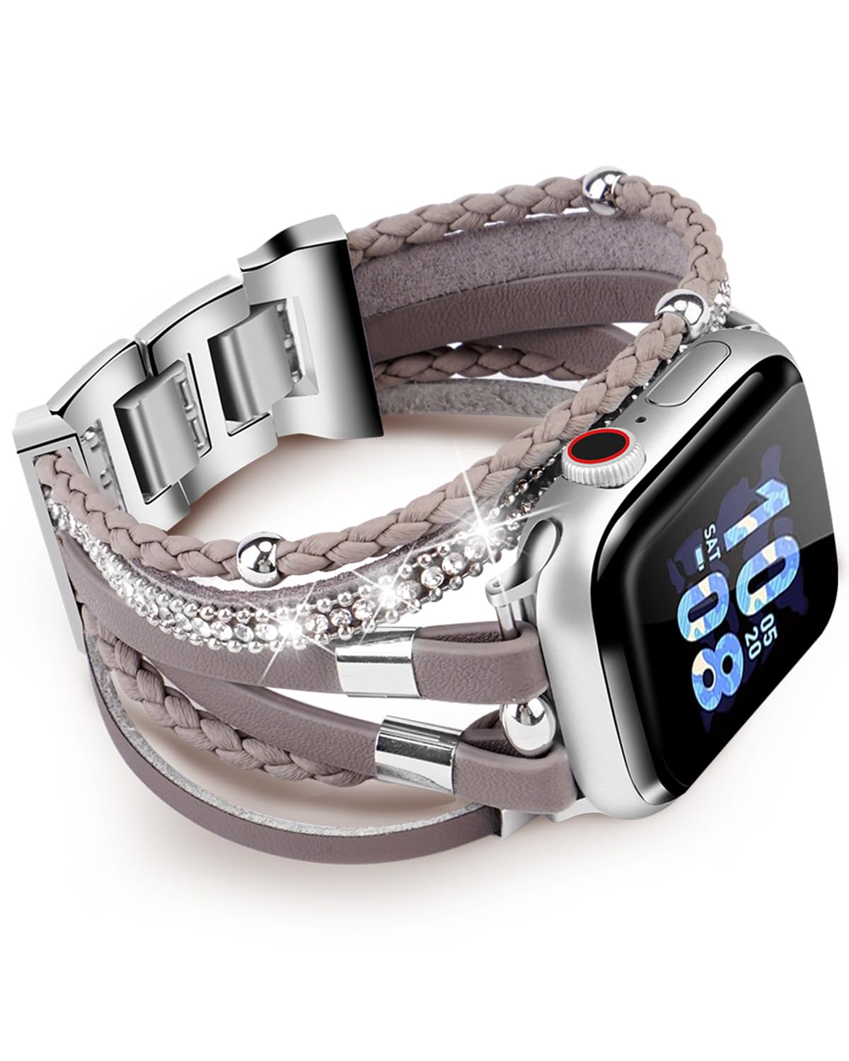 RUIXTIPAD Compatible with Apple Watch Band 46mm 44mm 45mm Women Series 11/10/9/8/7, Boho Bracelet for Apple Watch Bands 49mm, Multi Wrap Strap Leather for iWatch Bands 6 5 4 3 2 1SE - Gray