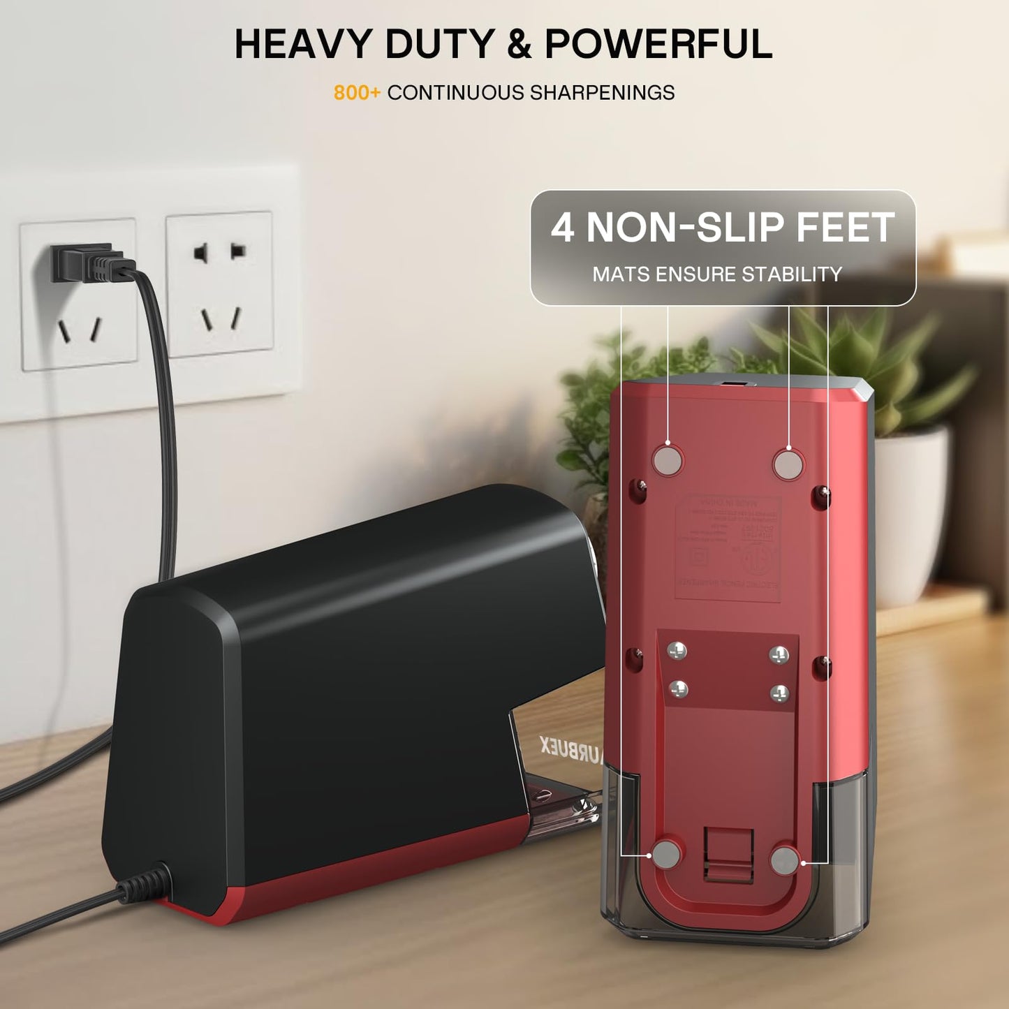 Aurbuex Heavy Duty Electric Pencil Sharpener S280, 3s Fast Sharpening, Dual Cutter Design, Zinc Alloy Blade for 12,000+ Sharpenings, Auto Start/Stop, for 6–12 mm Pencils, Classroom & Office Use