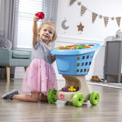Step2 Little Helper's Shopping Cart for Kids, Play Grocery Cart, Made of Durable Plastic, for Toddlers 2+ Years Old, Blue